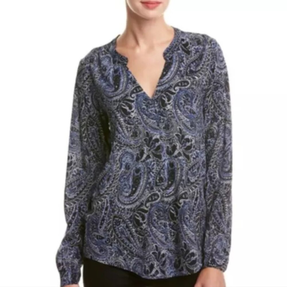 Velvet by Graham and spencer Blue Multi Paisley Long Sleeve Blouse